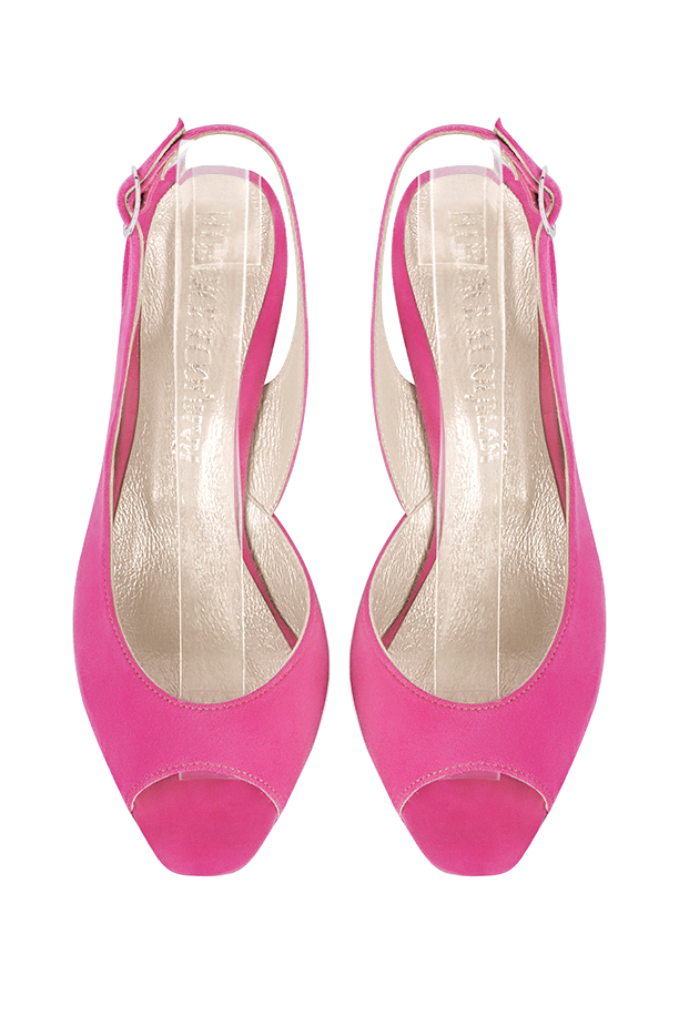 Dress heels peep-toe slingback in hot pink with medium comma heels and square toe - Top view